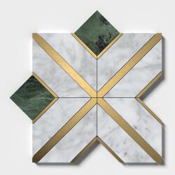 Settimo Mozaic Arlo Waterjet marmura alba White Carrara - marmura Verde Tia, insertii alama, 30, 3x30, 3x1 cm (TK004)