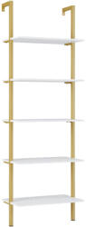 FDY Biblioteca de perete Harvion cu cadru metalic auriu, alba, 60x22x200 cm Raft