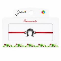 Jolie Martisor tip Bratara cu Pandantiv Metalic, Jolie, Snur Textil Rosu, Model Potcoava Flori, Dimensiune Reglabila, Nod Dublu, Ambalata Individual (165761)