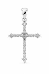 Flippy Pandantiv din Argint 925, Model Cruce Mare, Decor cu Pietre Stralucitoare si Inima Centrala, Greutate 2.24 g, Argintiu (116682)