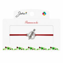 Jolie Martisor tip Bratara cu Pandantiv Metalic, Jolie, Snur Textil Rosu, Model Inima Love, Dimensiune Reglabila, Nod Dublu, Ambalata Individual (165756)