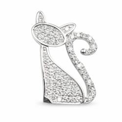 Flippy Pandantiv din Argint 925, Model Pisica cu Zirconii Stralucitoare, Design Conturat, Greutate 1.62 g, Argintiu (09230)