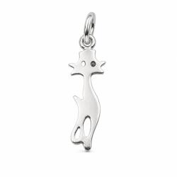 Flippy Pandantiv din Argint 925, Model Pisicuta Conturata, Design Minimalist cu Piatra Decorativa, Greutate 1 g, Argintiu (10006)