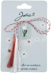 Flippy Martisor Traditional din Acril, Jolie, Model Lalea Alba, cu Snur Impletit Alb/Rosu, Pandantiv 2 cm (134862)