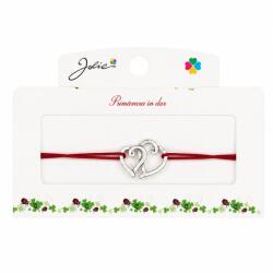 Jolie Martisor tip Bratara cu Pandantiv Metalic, Jolie, Snur Textil Rosu, Model Doua Inimi, Dimensiune Reglabila, Nod Dublu, Ambalata Individual (165743)