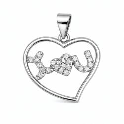 Flippy Pandantiv din Argint 925, Model Inima cu Text I Love You, Decor cu Pietre Stralucitoare, Greutate 1.89 g, Argintiu (13361)