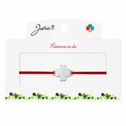 Jolie Martisor tip Bratara cu Pandantiv Metalic, Jolie, Snur Textil Rosu, Model Trifoi cu Patru Foi, Dimensiune Reglabila, Nod Dublu, Ambalata Individual (165752)