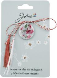 Flippy Martisor Traditional din Acril, Jolie, Model Rotund Flori Roz, cu Snur Impletit Alb/Rosu, Pandantiv 2 cm, Multicolor (134849)