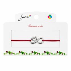 Jolie Martisor tip Bratara cu Pandantiv Metalic, Jolie, Snur Textil Rosu, Model Infinit Inima, Dimensiune Reglabila, Nod Dublu, Ambalata Individual (165750)