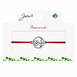 Jolie Martisor tip Bratara cu Pandantiv Metalic, Jolie, Snur Textil Rosu, Model Floare Cerc, Dimensiune Reglabila, Nod Dublu, Ambalata Individual (165760)