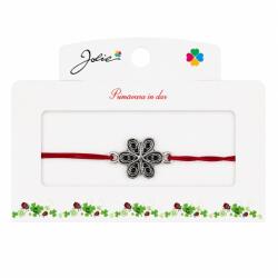 Jolie Martisor tip Bratara cu Pandantiv Metalic, Jolie, Snur Textil Rosu, Model Floare, Dimensiune Reglabila, Nod Dublu, Ambalata Individual (165748)