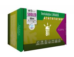 Flippy Instalatie Craciun, 50 m, 500 Led-uri , Liniara, Rosu/Albastru/Rosu/Verde, Flash, Transformator, Interconectabila, Prelungitor 5 m inclus, Fir Verde, Flippy (109028)