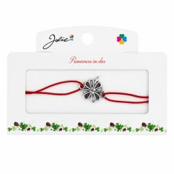 Jolie Martisor tip Bratara cu Pandantiv Metalic, Jolie, Snur Textil Rosu, Model Trifoi Inimi, Dimensiune Reglabila, Nod Dublu, Ambalata Individual (165744)