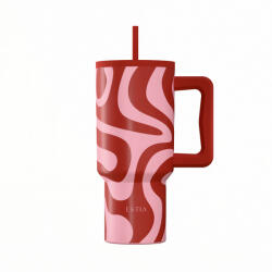 Estia Home Art Straw Tumbler XL Save The Aegean Reciclabil Pahar cu Mâner Termos Oțel Inoxidabil Fără BPA 900ml Valuri Coral cu Pai și Mâner 01-41588 (01-41588)