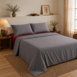 Oxford Home Set Cearceafuri de Pat Super King 240x260cm Gri Bordo (4 Bucăți) GRAY-BORDO-100 (GRAY-BORDO-100)