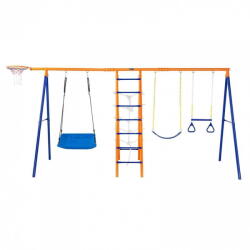 VivaTechnix Leagan pentru copii, 6 in 1, scara, cos baschet, cadru otel A, max 200 kg, demontabil, 2040 x 4200 x 1780 mm (AXQQTZ4RW000I4JXOV0) Balansoar bebelusi