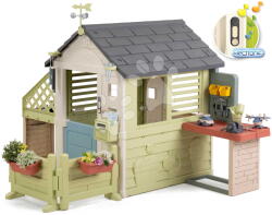 Smoby Căsuță de joacă cu bucătărie și atelier Jolie Playhouse Life Smoby extensibilă, cu 3 ferestre și 2 jaluzele cu filtru UV de la 24 luni (SM810312-AC) Casuta pentru copii