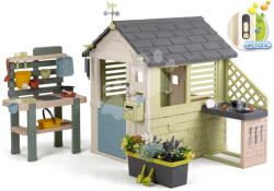 Smoby Căsuță cu masă de lucru Jolie Playhouse Life Smoby extensibilă cu 3 ferestre și 2 obloane cu filtru UV de la 24 luni (SM810312-I) Casuta pentru copii