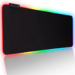 Velixo Velixo® Nagy Gumi Egérpad, Játékhoz, Irodához, RGB LED Megvilágítással, Csúszásmentes, Szakadásálló Varrással, Vízálló, Világtérkép Mintával, USB Kábel Tartalmazza, 80 x 30cm, Fekete (ED496)