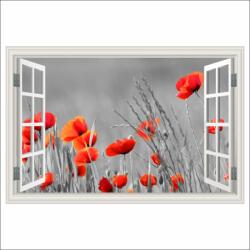 Blueback MAT Fotótapéta ablak Piros pipacsmező, fekete-fehér, 180 x 120 cm (BBIMG7307)