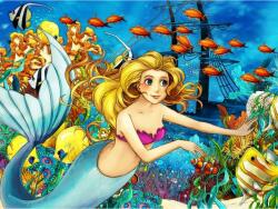 Media Öntapadós tapéta Mermaid, óceán, gyerekrajzok, 400 x 250 cm (FOTOTAP15282)