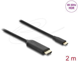 Delock USB Type-C - HDMI kábel (DP Alt Mode) 8K 60 Hz-hez HDR funkcióval 2 m fekete