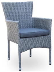  Kerti szék, Sona, szürke, 87 x 62 x 57 cm, acélvázas, szintetikus rattan fonat, poliészter párnával, időjárásálló (3EXN0031)