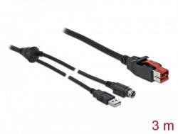 Delock PoweredUSB kábel apa 24 V & gt; A-típusú USB apa + Mini-DIN 3 tűs apa 3 m, POS nyomtatókhoz és cs (85942)