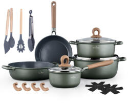 Swiss Haus Set de oale si tigaie Swiss Haus SH-ZL3018G, 18 piese, Acoperire ceramica Sapphire, Fara PFAS, Inductie, Verde (SH-ZL3018G)
