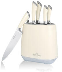 Swiss Haus Set de cutite Swiss Haus SH-KSL6CR, 6 piese, Otel inoxidabil, Manere metalice, Suport, Crem (SH-KSL6CR)