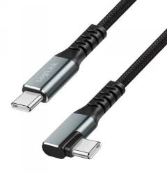  USB 3.2 Gen2 LogiLink CU0270 USB-C - USB-C kábel, M/M, 10 Gb/s, 100 W, 4K, szögletes, fekete, 0, 5 m