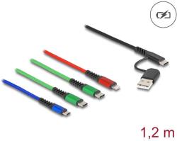 Delock 1, 20 m hosszú, USB töltő kábel 4 az 1 A-típusú USB + USB-C apa Lightning-, Micro USB- és 2 x USB Type-C csatlakozáshoz (87035) - pepita