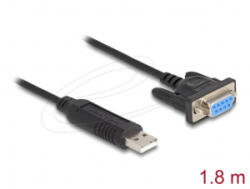 Delock USB 2.0 - Soros RS-232 adapter, Sub-D 9 tűs aljzat, csavaros rögzítéssel, kompakt csatlakozóházzal, 1, 8m, FTDI chippel (67382) (67382)