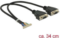 Delock 40pin 1, 25mm pinheader -> 2db VGA F/F adatkábel 0.34m fekete 95255 és 95256 modulhoz (84710) (84710)