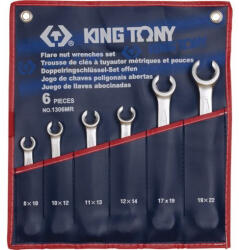 KING TONY 6 részes fékcsőkulcs készlet 8-22mm (8x10 / 10x12 / 11x13 / 12x14 / 17x19 / 19x22 mm) 1306MR (1306MR)
