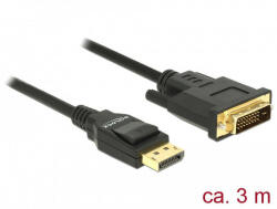 Delock Displayport 1.2 apa & gt; DVI 24+1 apa passzív 3 m kábel fekete (85314)