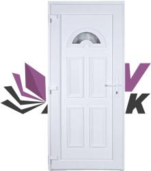 Extruplast Logistic SRL 90X200 cm-es műanyag bejárati ajtó balos fehér színben EUROPA 1 üveges díszpanellel csincsilla üvegezés X-tru (BEA90200BB-X-TRU-EUROPA124)