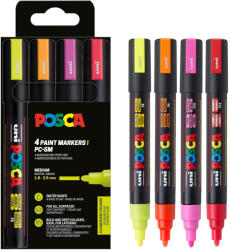 uni Marker varf 1.8-2.5 mm UNI Posca PC-5M 4P, 4 culori/set fluorescent