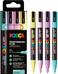 uni Marker varf 0.9-1.3 mm UNI Posca PC-3M 4P, 4 culori/set Pastel