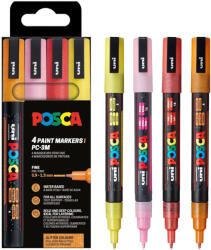 uni Marker cu sclipici varf 0.9-1.3 mm UNI Posca Glitter PC-3ML, 4 culori/set culori calde