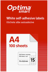 Optima Etichete autoadezive albe, 15/A4, 70x50.8mm, 100 coli/top, OPTIMA (OP-415070508S)