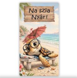  Nyomtatott dekorkarton 2mm vastag 13x24, 3cm, Teknősbéka, Na szia nyár felirattal