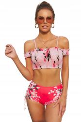  Bikini, magas derekú, gumis felső, virágos (1)