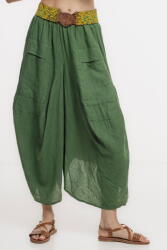 Shopika Pantaloni tip salvari din in, croiala asimetrica si buzunare, verde olive Talie unica