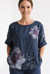 SHOPIKA Bluza din in evazata, cu imprimeu floral acuarela si cu nasturi pe spate, bleumarin Talie unica