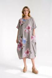 SHOPIKA Rochie din in cu imprimeu floral si croi balon cu buzunare, bej inchis Talie unica
