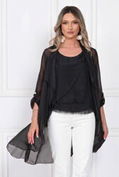SHOPIKA Blazer dama midi din matase tip kimono, croi fluid pentru layering, negru Talie unica