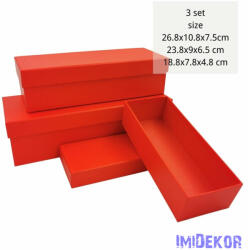  Papírdoboz 3db/szett tégla H26, 8-23, 8-18, 8cm - Piros