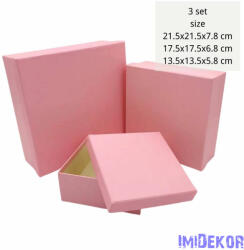  Papírdoboz 3db/szett kocka 21, 5-17, 5-13, 5cm - Rózsaszín