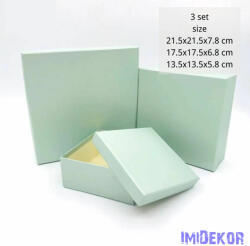  Papírdoboz 3db/szett kocka 21, 5-17, 5-13, 5cm - Halvány Zöld